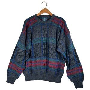 VTG Jantzen Mens Sz XL 90s Gray Tartan Plaid Goblincore Grandpa Crewneck Sweater